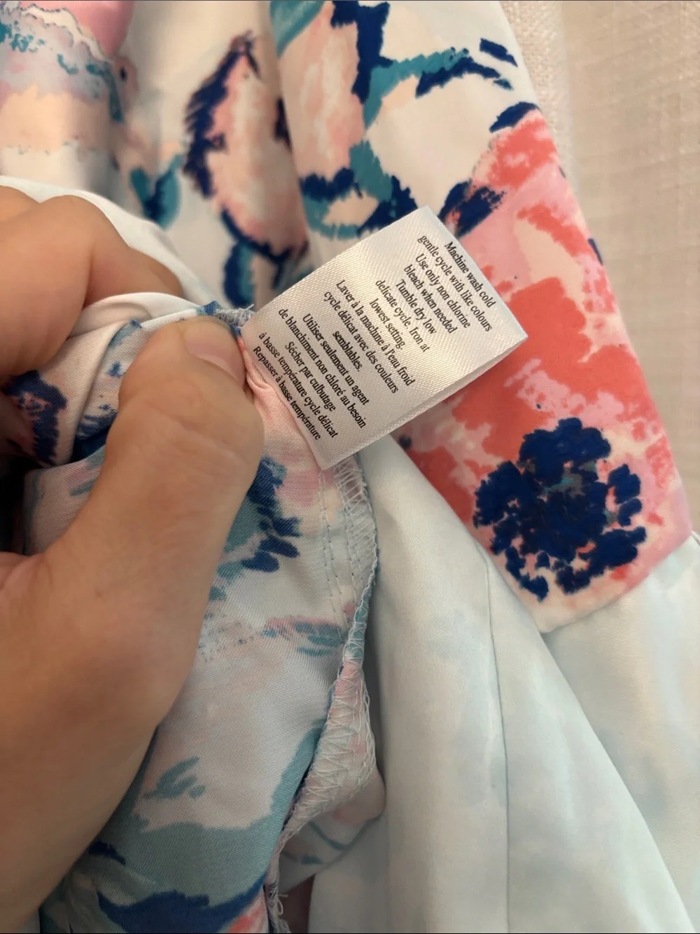 In Bloom by Jonquil Jade Floral Satin Kimono Robe in Pastel Pink & Teal, XS-S - Picture 7 of 7
